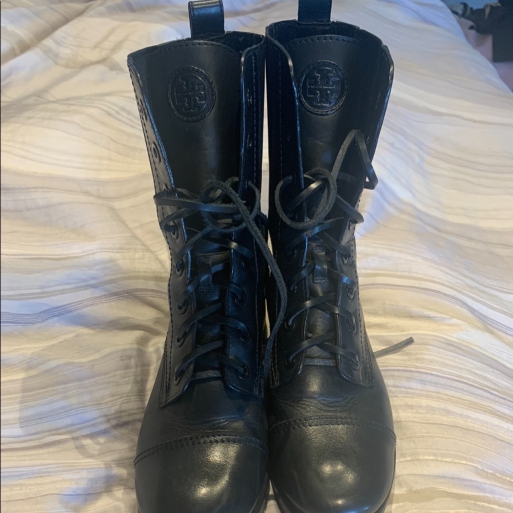 Tory Burch Black Broome Lace Combat Boots/Booties